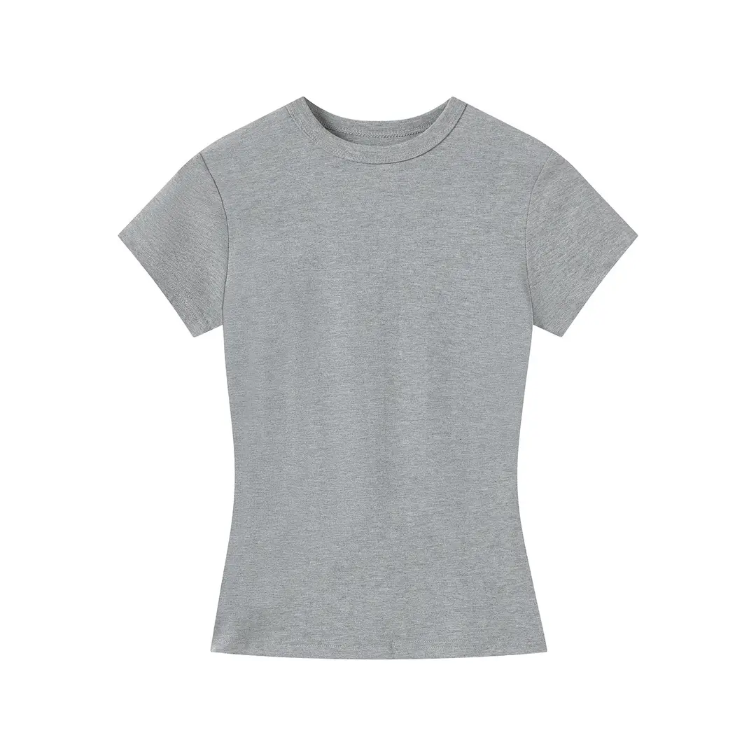Spot American Style Right Shoulder Sports Short-Sleeved Slim Bottoming Top Round Neck Summer Elastic Skin-Fribottomly Cotton T-Shirt — feature 31