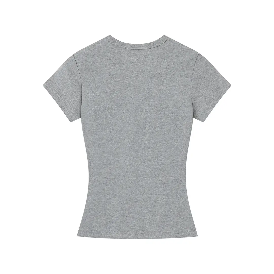 Spot American Style Right Shoulder Sports Short-Sleeved Slim Bottoming Top Round Neck Summer Elastic Skin-Fribottomly Cotton T-Shirt — feature 32