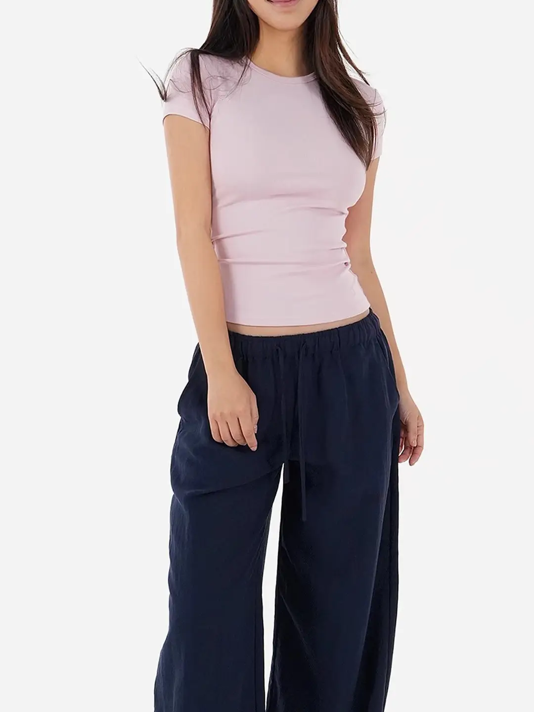 Spot American Style Right Shoulder Sports Short-Sleeved Slim Bottoming Top Round Neck Summer Elastic Skin-Fribottomly Cotton T-Shirt — feature 34