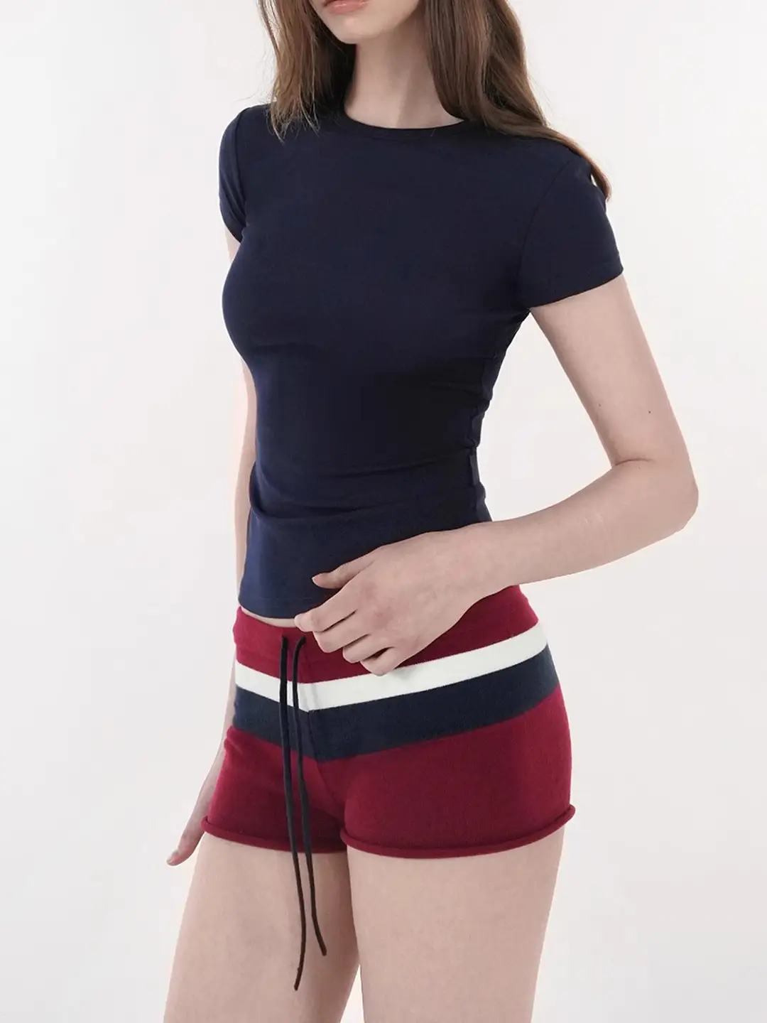 Spot American Style Right Shoulder Sports Short-Sleeved Slim Bottoming Top Round Neck Summer Elastic Skin-Fribottomly Cotton T-Shirt — feature 35