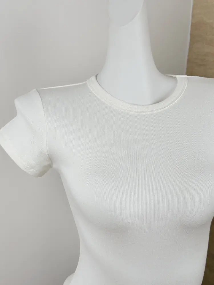 Spot American Style Right Shoulder Sports Short-Sleeved Slim Bottoming Top Round Neck Summer Elastic Skin-Fribottomly Cotton T-Shirt — feature 4