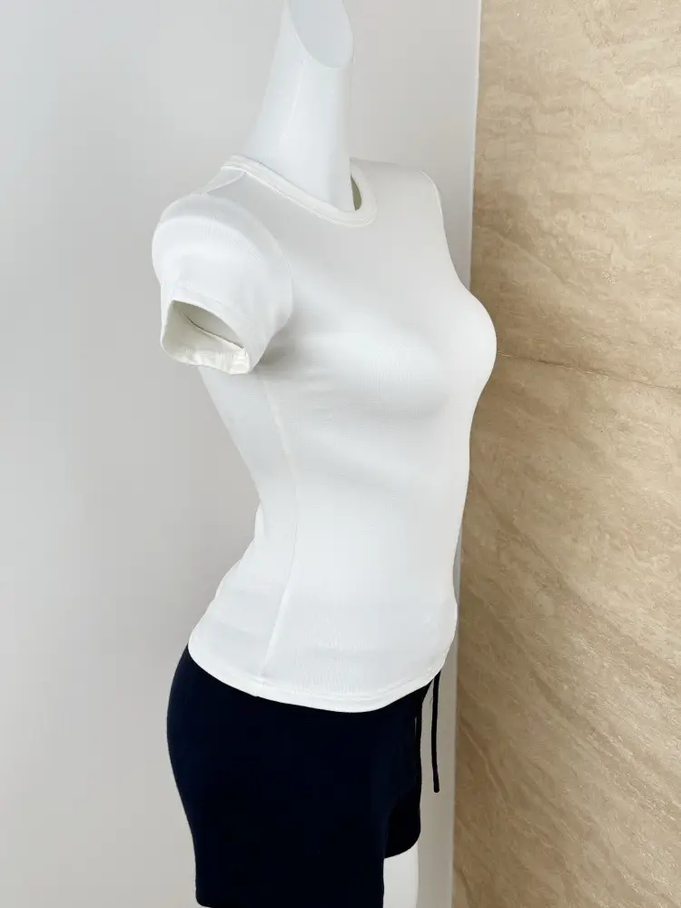 Spot American Style Right Shoulder Sports Short-Sleeved Slim Bottoming Top Round Neck Summer Elastic Skin-Fribottomly Cotton T-Shirt — feature 5