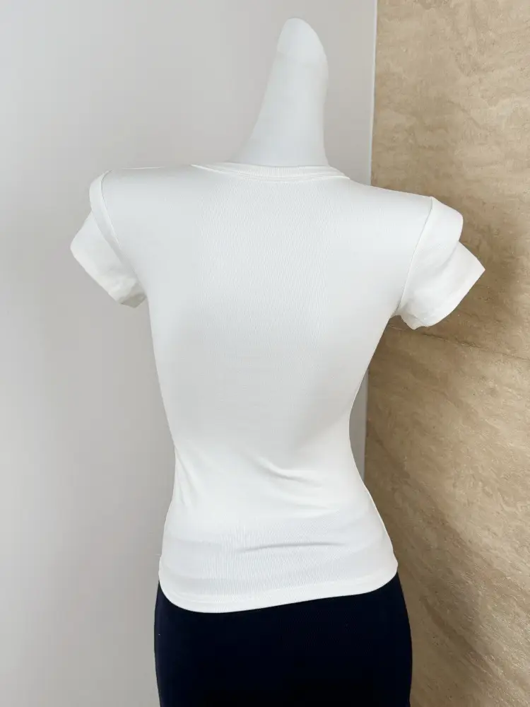Spot American Style Right Shoulder Sports Short-Sleeved Slim Bottoming Top Round Neck Summer Elastic Skin-Fribottomly Cotton T-Shirt — feature 6