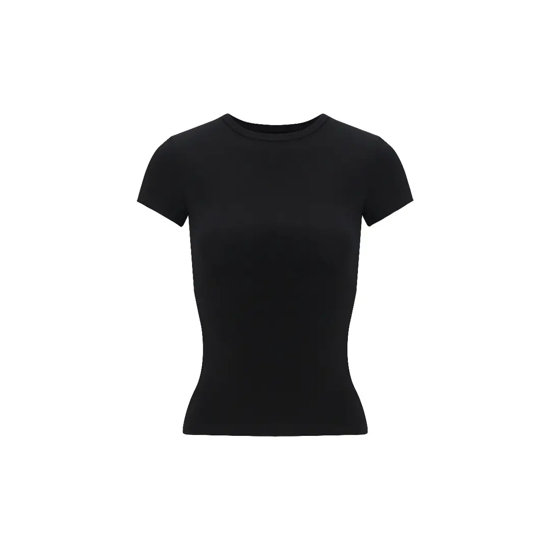 Spot American Style Right Shoulder Sports Short-Sleeved Slim Bottoming Top Round Neck Summer Elastic Skin-Fribottomly Cotton T-Shirt