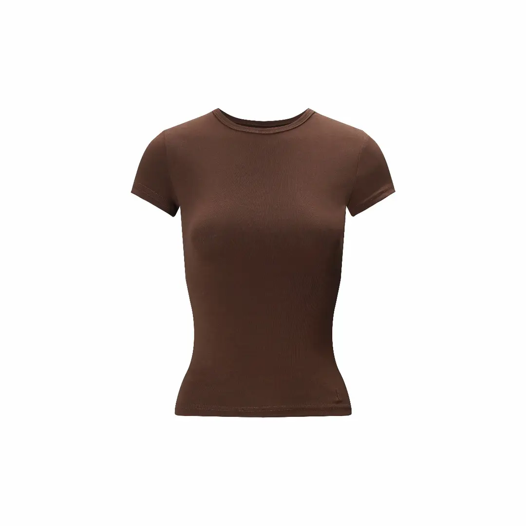 Spot American Style Right Shoulder Sports Short-Sleeved Slim Bottoming Top Round Neck Summer Elastic Skin-Fribottomly Cotton T-Shirt