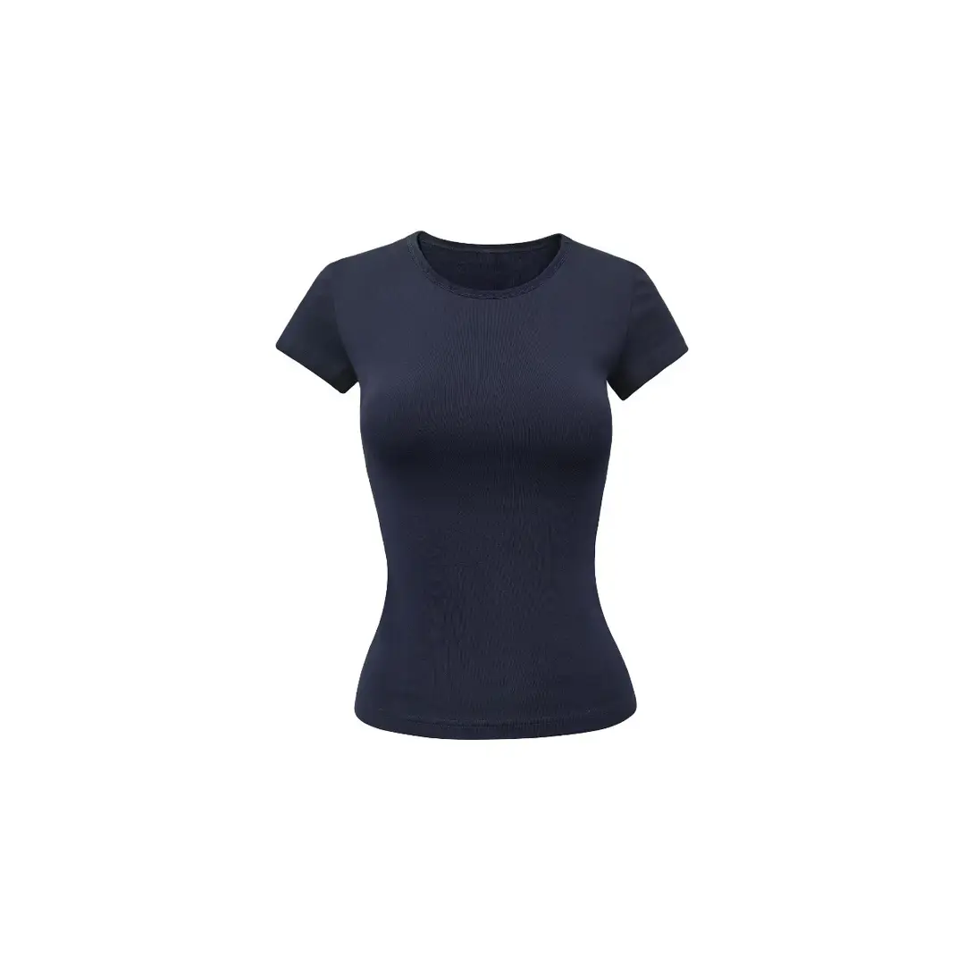 Spot American Style Right Shoulder Sports Short-Sleeved Slim Bottoming Top Round Neck Summer Elastic Skin-Fribottomly Cotton T-Shirt
