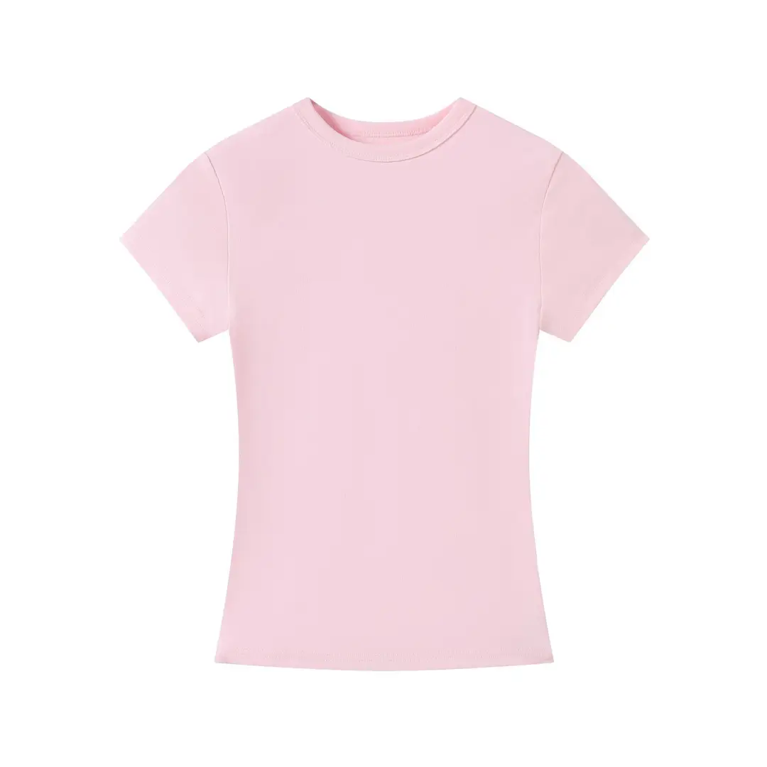 Spot American Style Right Shoulder Sports Short-Sleeved Slim Bottoming Top Round Neck Summer Elastic Skin-Fribottomly Cotton T-Shirt