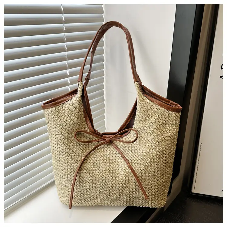 Women Straw Bow Bag Large Capacity Casual Shoulder Bag — feature 10