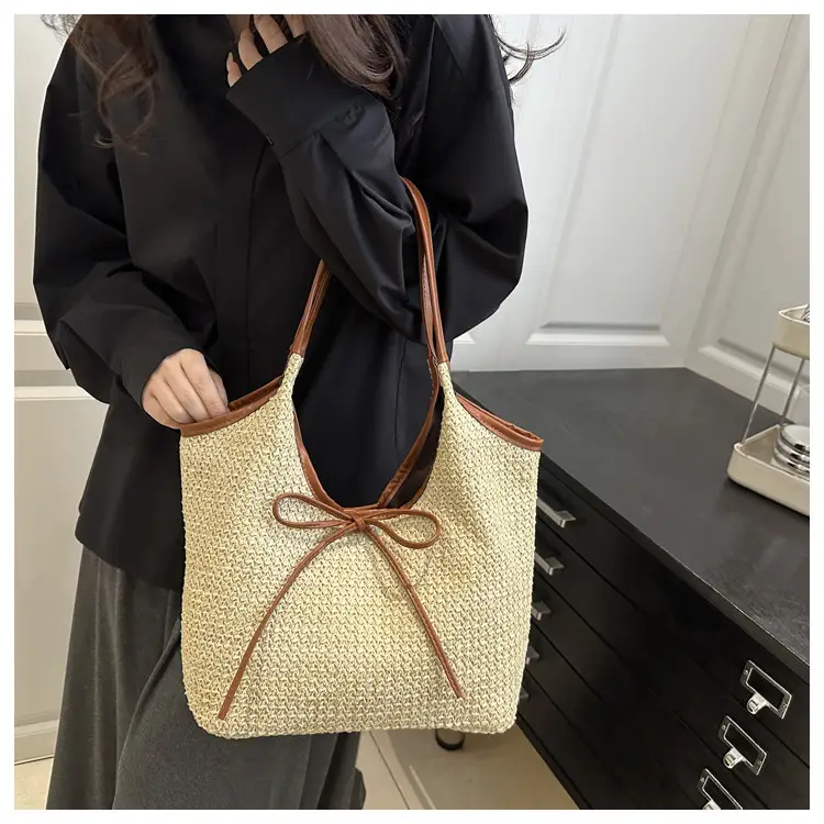 Women Straw Bow Bag Large Capacity Casual Shoulder Bag — feature 13