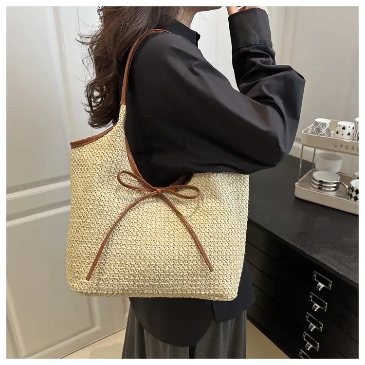 Women Straw Bow Bag Large Capacity Casual Shoulder Bag — feature 15