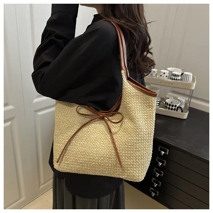 Women Straw Bow Bag Large Capacity Casual Shoulder Bag — feature 19