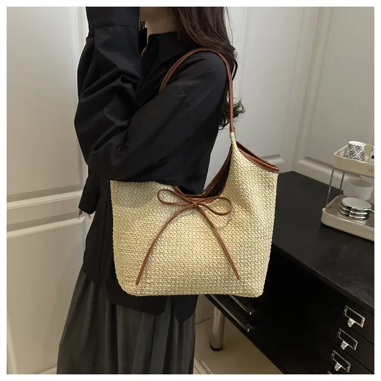 Women Straw Bow Bag Large Capacity Casual Shoulder Bag — feature 20