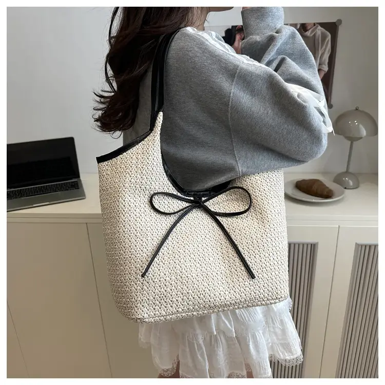 Women Straw Bow Bag Large Capacity Casual Shoulder Bag — feature 24