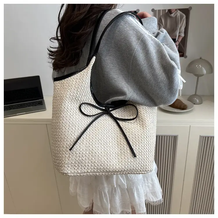 Women Straw Bow Bag Large Capacity Casual Shoulder Bag — feature 25