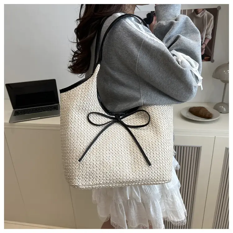 Women Straw Bow Bag Large Capacity Casual Shoulder Bag — feature 26