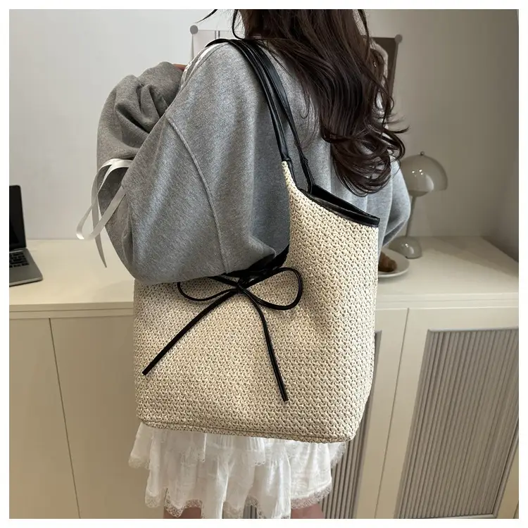 Women Straw Bow Bag Large Capacity Casual Shoulder Bag — feature 27