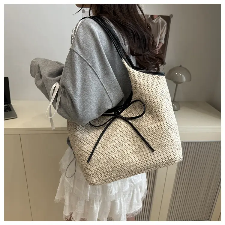 Women Straw Bow Bag Large Capacity Casual Shoulder Bag — feature 28