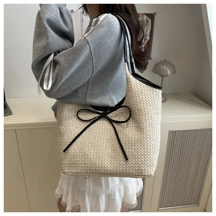 Women Straw Bow Bag Large Capacity Casual Shoulder Bag — feature 29