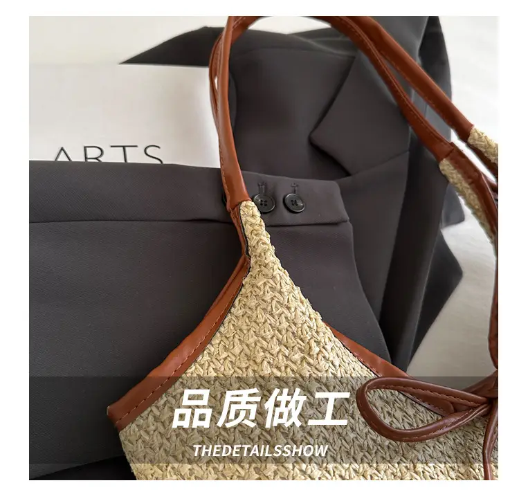 Women Straw Bow Bag Large Capacity Casual Shoulder Bag — feature 5