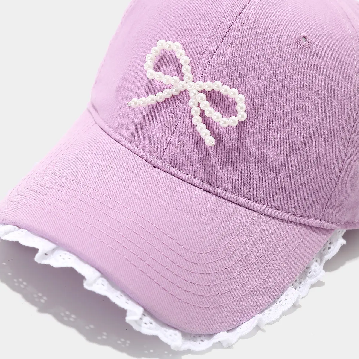 Pink Lace Baseball Cap with Pearl Bow for Women — feature 10