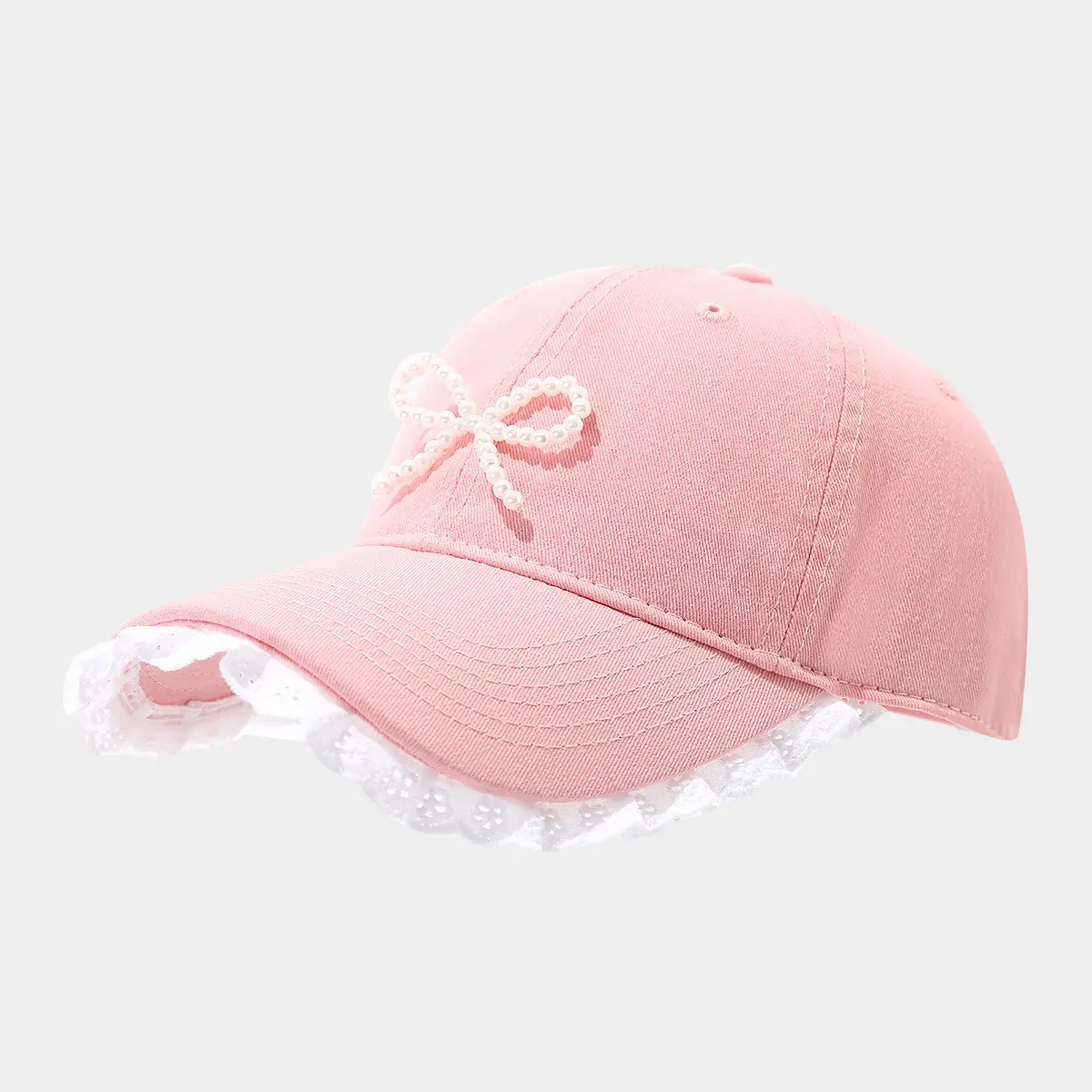 Pink Lace Baseball Cap with Pearl Bow for Women — feature 4