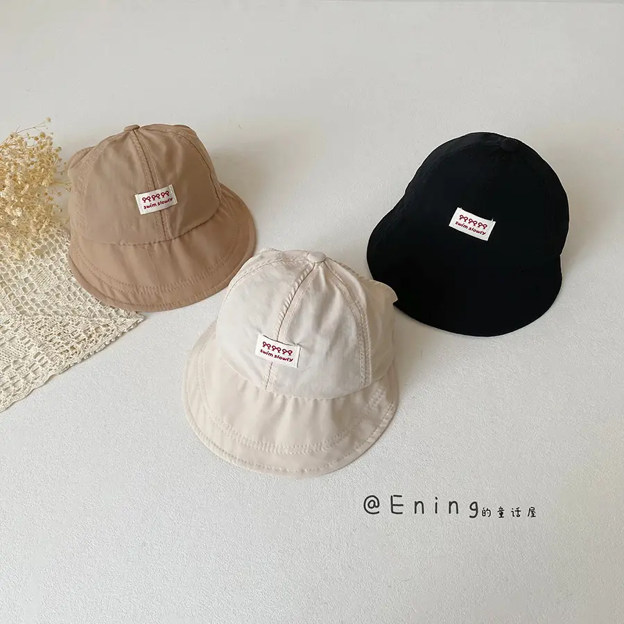 Girls' Beige Big Brim Sun Hat with Brand Tag