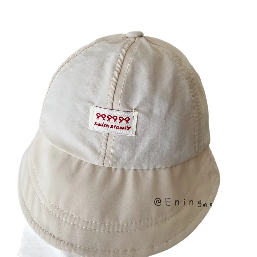 Girls' Beige Big Brim Sun Hat with Brand Tag