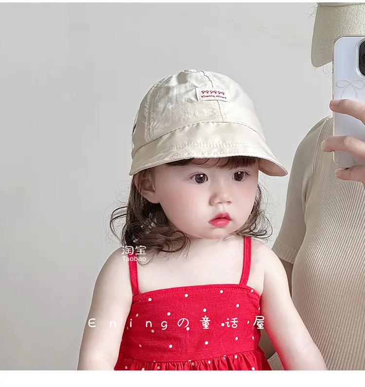 Girls' Beige Big Brim Sun Hat with Brand Tag — feature 3