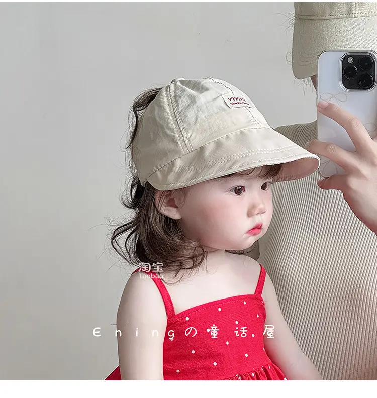 Girls' Beige Big Brim Sun Hat with Brand Tag — feature 4