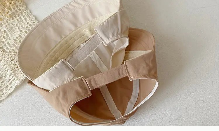Girls' Beige Big Brim Sun Hat with Brand Tag — feature 6