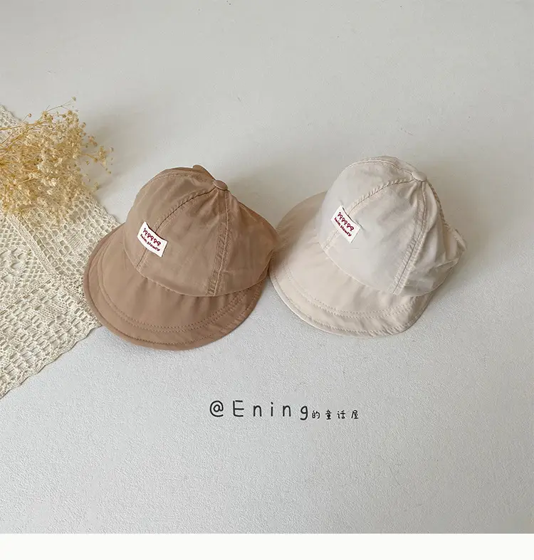 Girls' Beige Big Brim Sun Hat with Brand Tag — feature 9