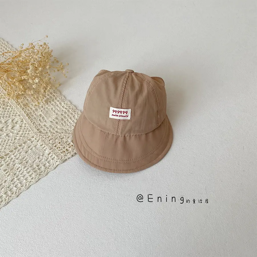 Girls' Beige Big Brim Sun Hat with Brand Tag