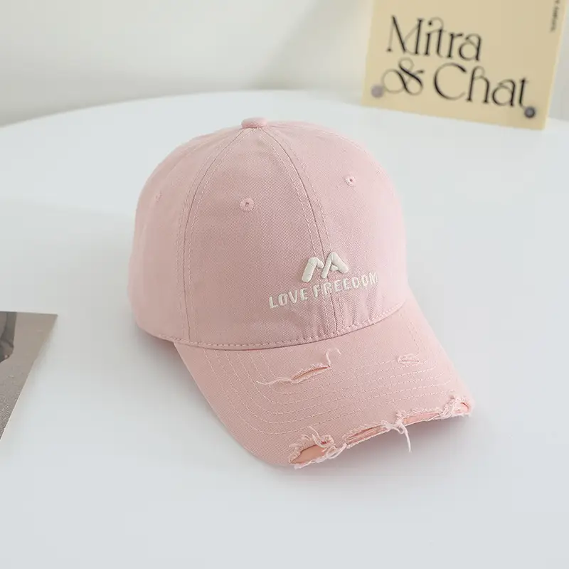 Pink Embroidered Baseball Cap Unisex Korean Style - Image 2