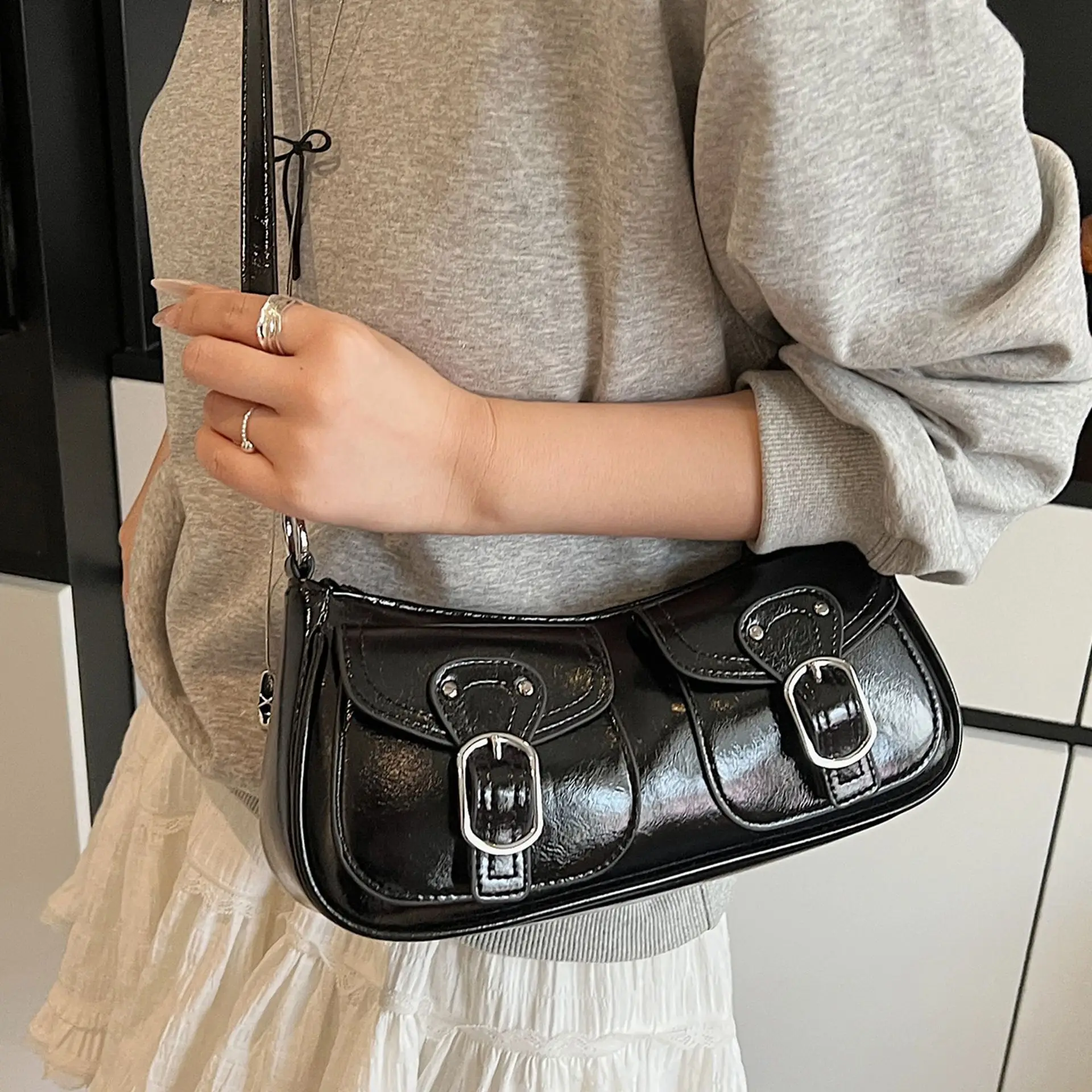 Black Pleated Underarm Bag for Women 2025 - Image 8
