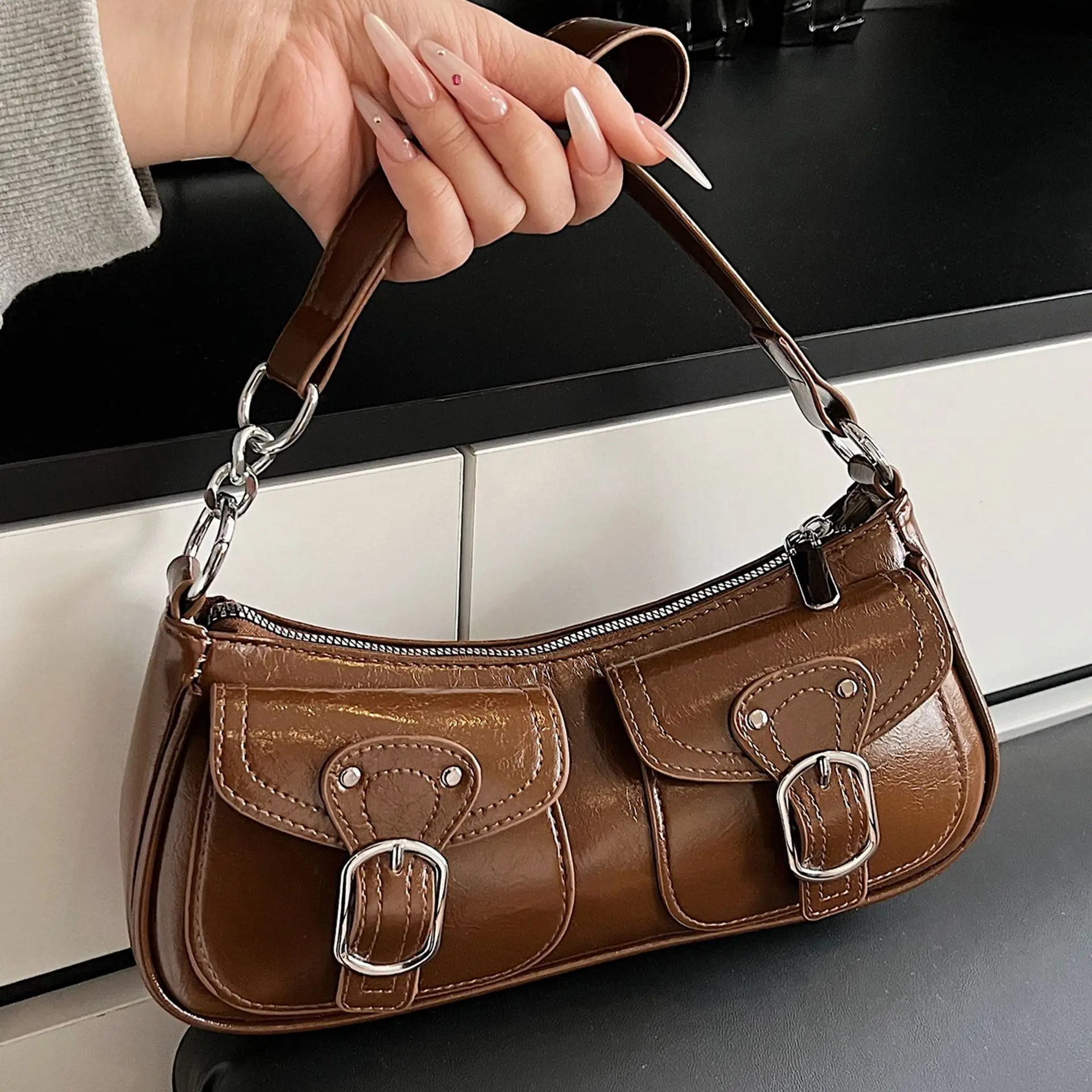 Black Pleated Underarm Bag for Women 2025 - Image 9