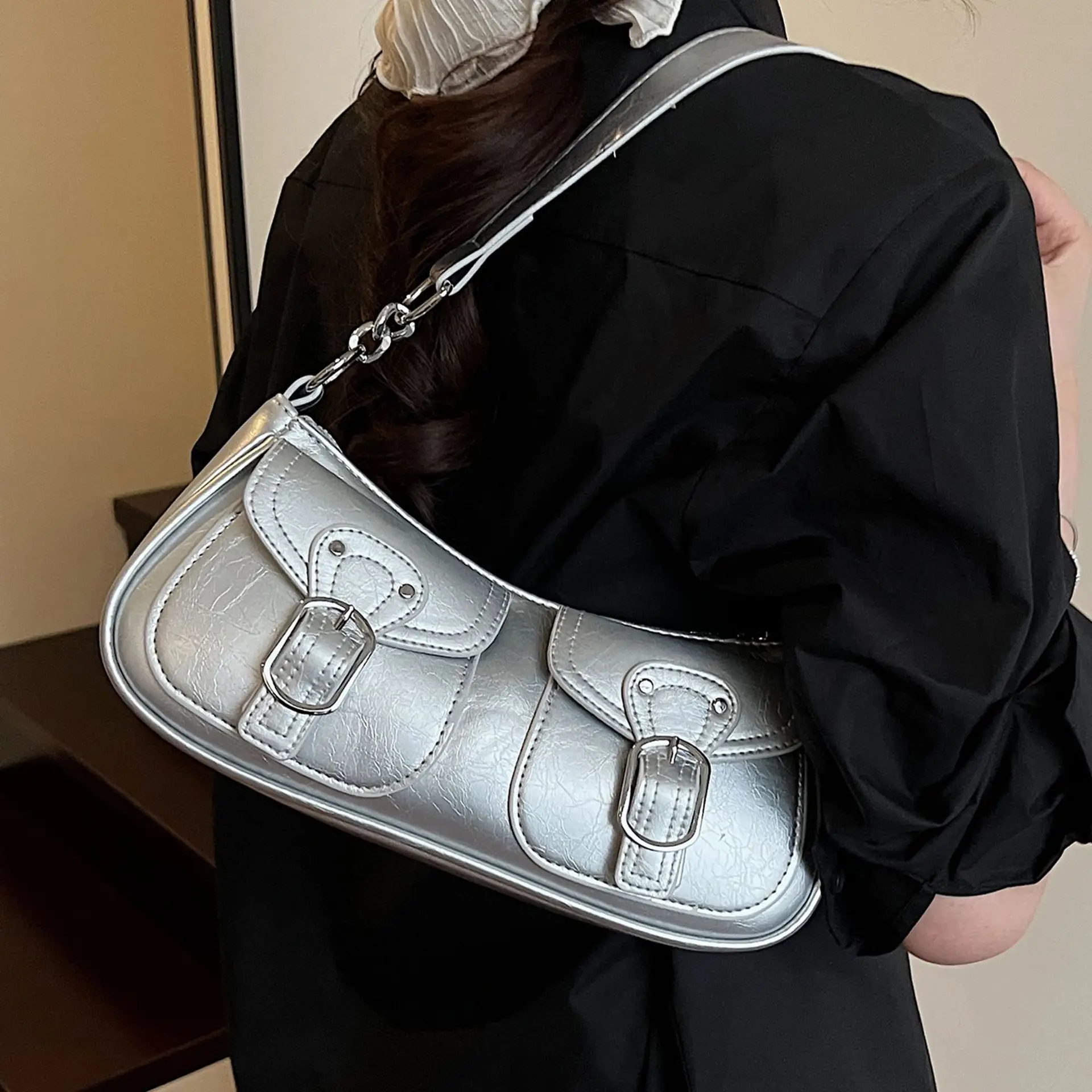 Black Pleated Underarm Bag for Women 2025 - Image 10