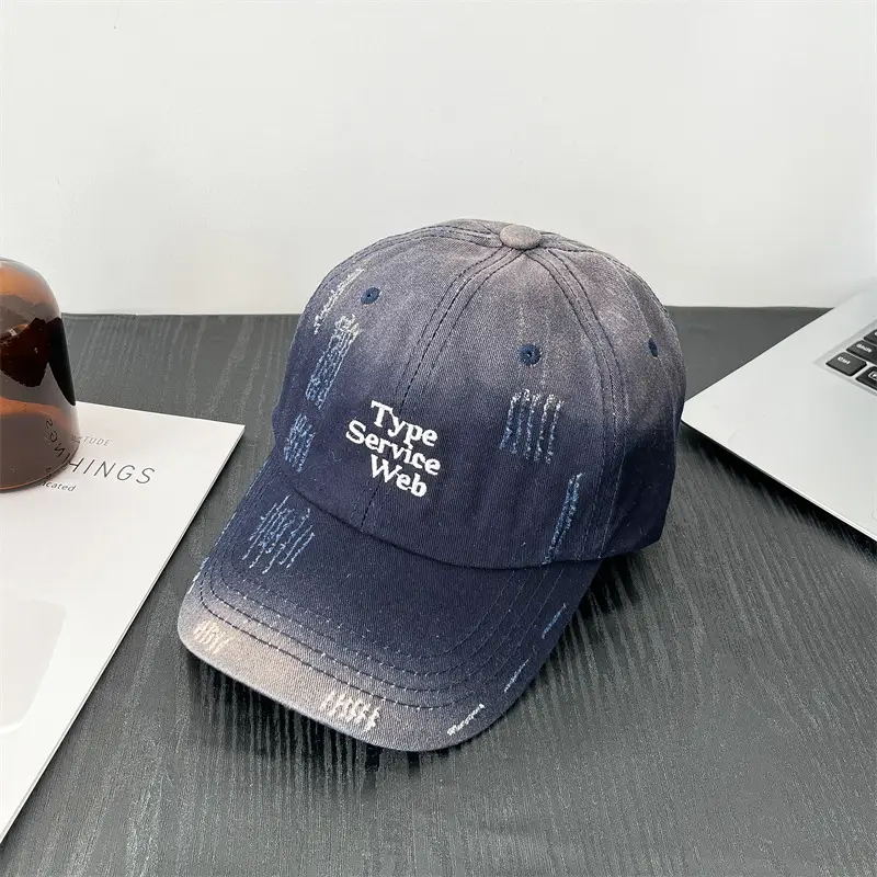 Women Blue Embroidered Baseball Cap with "Type Scale Web" Design