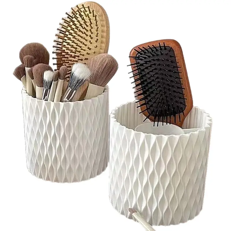 Rotating Makeup Brush Storage Tube in Blue & White