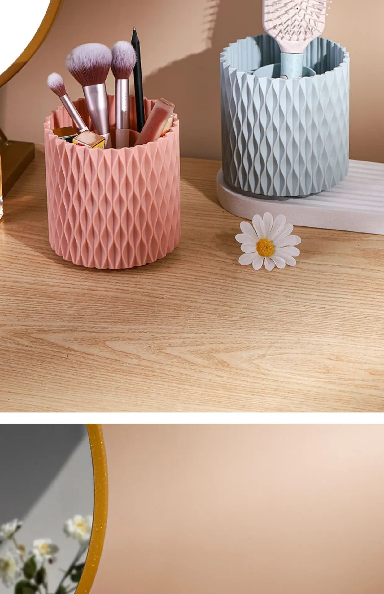 Rotating Makeup Brush Storage Tube in Blue & White — feature 16