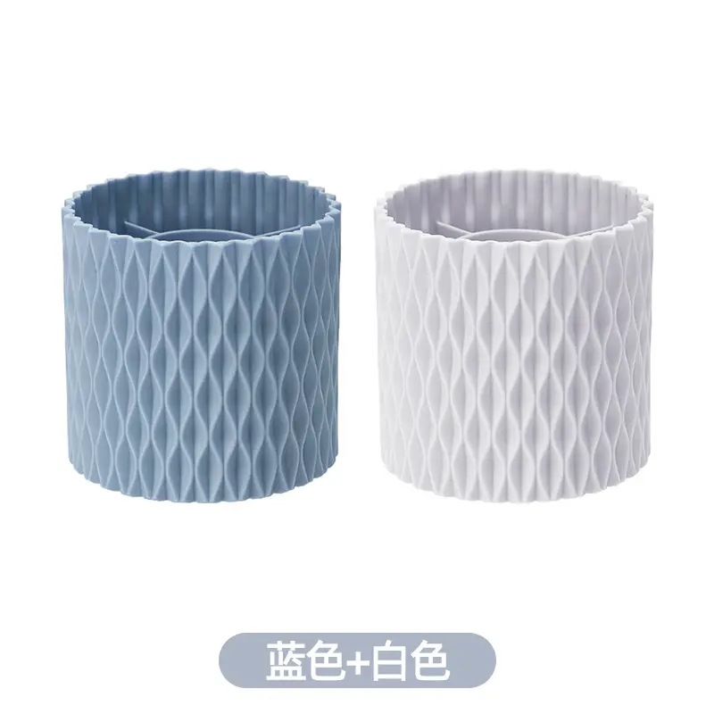 Rotating Makeup Brush Storage Tube in Blue & White