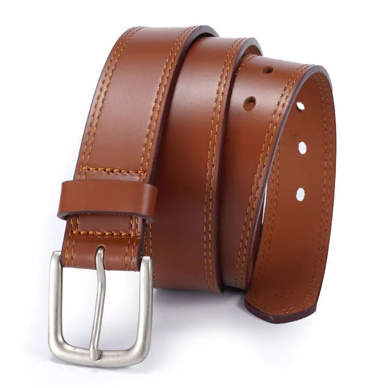 Vintage Brown Genuine Leather Belt with Silver Buckle - Image 5