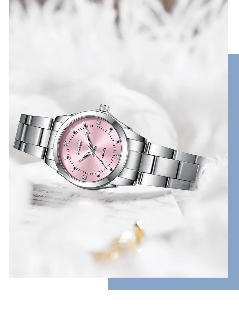 Women's Stainless Steel Pink Dial Watch with Luminous Dial — feature 3