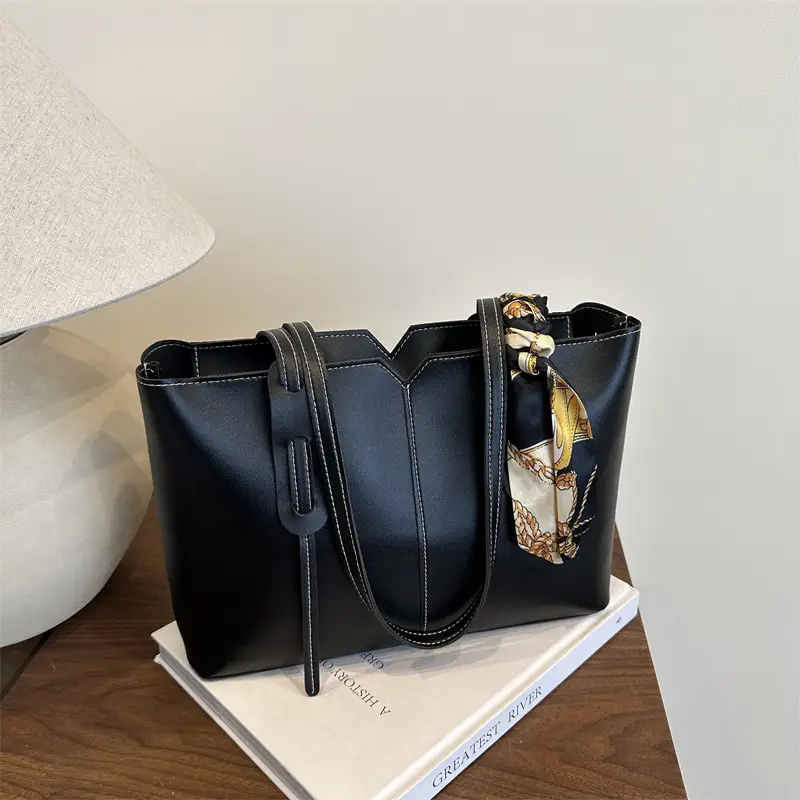 Women Large Capacity Shoulder Bag Beige with Silk Bow