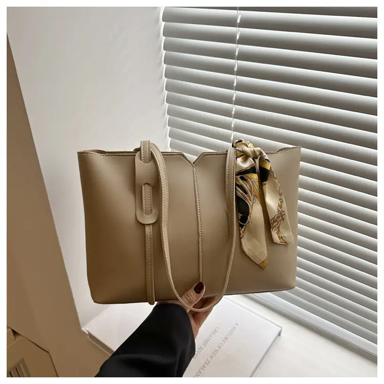 Women Large Capacity Shoulder Bag Beige with Silk Bow — feature 21