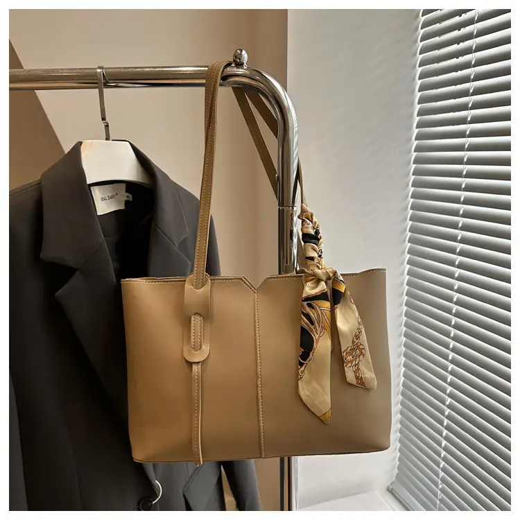 Women Large Capacity Shoulder Bag Beige with Silk Bow — feature 23