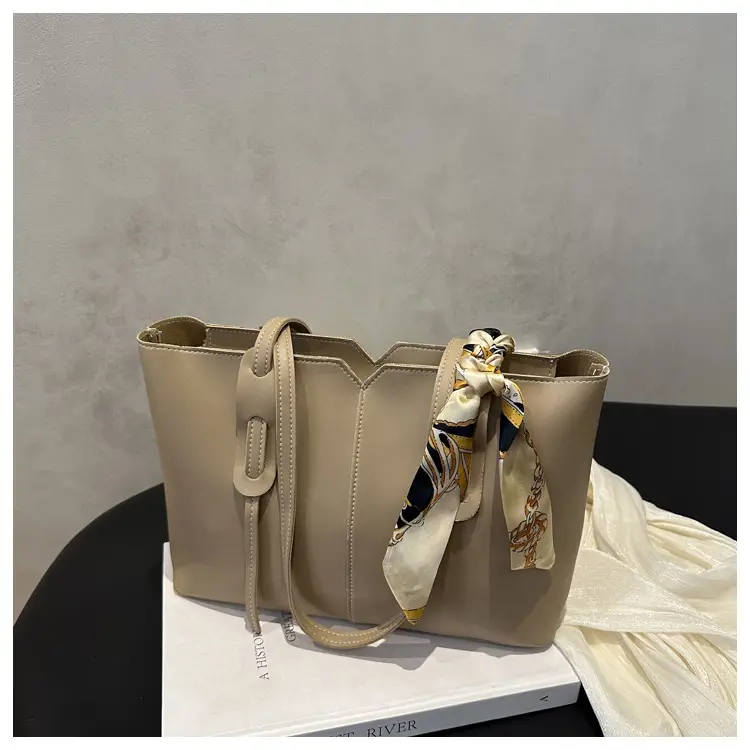 Women Large Capacity Shoulder Bag Beige with Silk Bow — feature 29