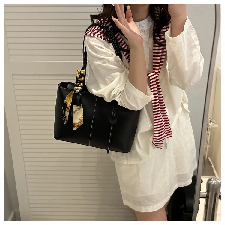 Women Large Capacity Shoulder Bag Beige with Silk Bow — feature 47