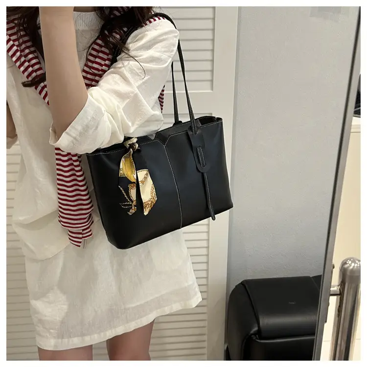 Women Large Capacity Shoulder Bag Beige with Silk Bow — feature 50