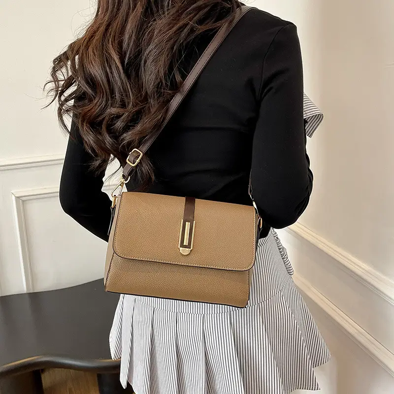 Small Square Tan Shoulder Crossbody Bag for Women - Image 6
