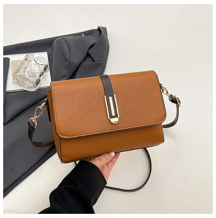Small Square Tan Shoulder Crossbody Bag for Women - Image 4